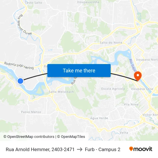 Rua Arnold Hemmer, 2403-2471 to Furb - Campus 2 map
