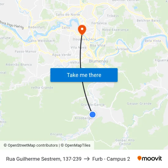 Rua Guilherme Sestrem, 137-239 to Furb - Campus 2 map