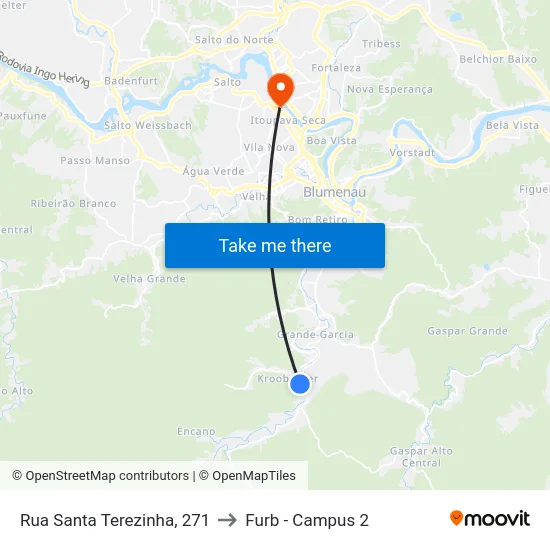 Rua Santa Terezinha, 271 to Furb - Campus 2 map