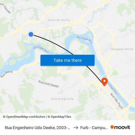 Rua Engenheiro Udo Deeke, 2003-2049 to Furb - Campus 2 map