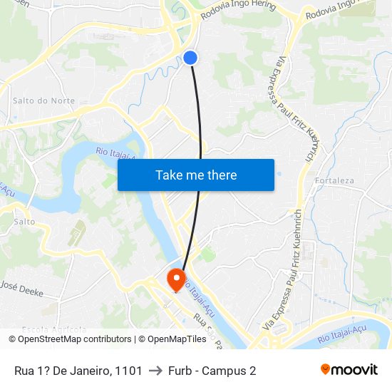 Rua 1? De Janeiro, 1101 to Furb - Campus 2 map