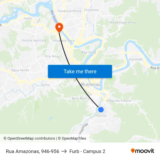 Rua Amazonas, 946-956 to Furb - Campus 2 map