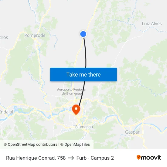 Rua Henrique Conrad, 758 to Furb - Campus 2 map