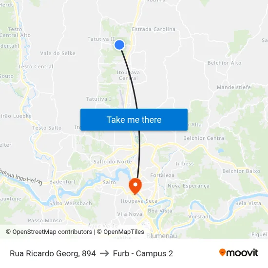 Rua Ricardo Georg, 894 to Furb - Campus 2 map