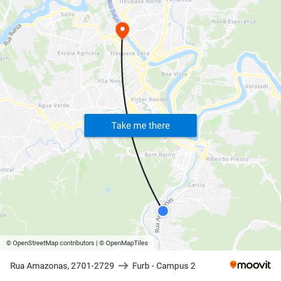 Rua Amazonas, 2701-2729 to Furb - Campus 2 map