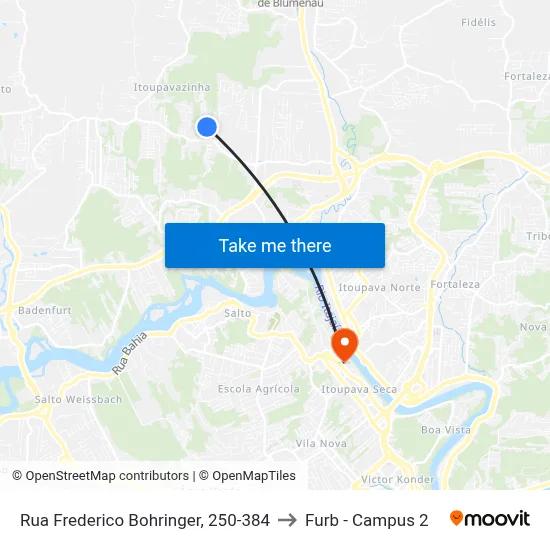 Rua Frederico Bohringer, 250-384 to Furb - Campus 2 map