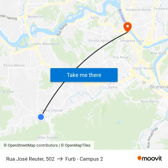 Rua José Reuter, 502 to Furb - Campus 2 map