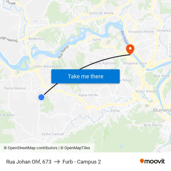 Rua Johan Ohf, 673 to Furb - Campus 2 map