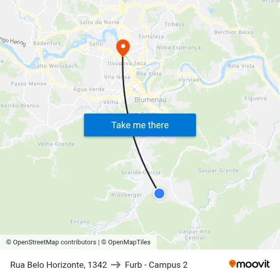 Rua Belo Horizonte, 1342 to Furb - Campus 2 map