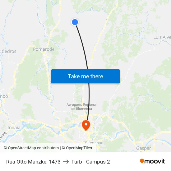 Rua Otto Manzke, 1473 to Furb - Campus 2 map