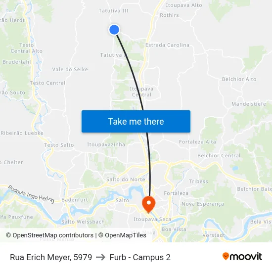 Rua Erich Meyer, 5979 to Furb - Campus 2 map