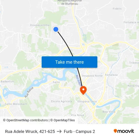 Rua Adele Wruck, 421-625 to Furb - Campus 2 map