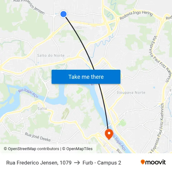 Rua Frederico Jensen, 1079 to Furb - Campus 2 map