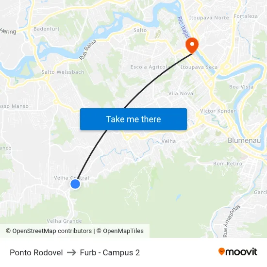 Ponto Rodovel to Furb - Campus 2 map