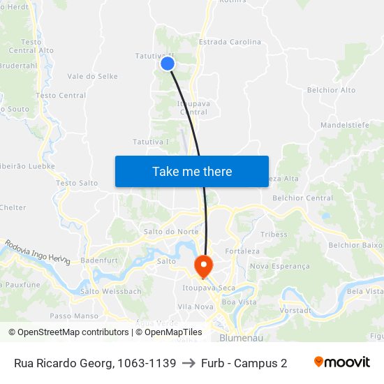 Rua Ricardo Georg, 1063-1139 to Furb - Campus 2 map