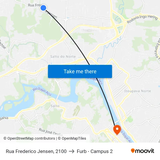 Rua Frederico Jensen, 2100 to Furb - Campus 2 map