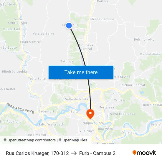 Rua Carlos Krueger, 170-312 to Furb - Campus 2 map