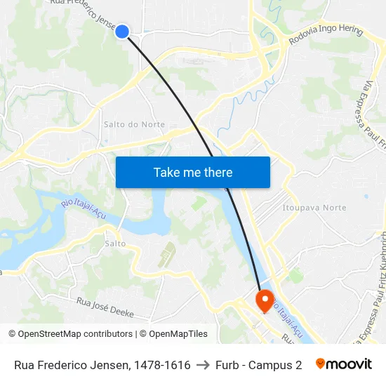 Rua Frederico Jensen, 1478-1616 to Furb - Campus 2 map