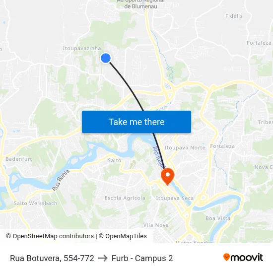 Rua Botuvera, 554-772 to Furb - Campus 2 map