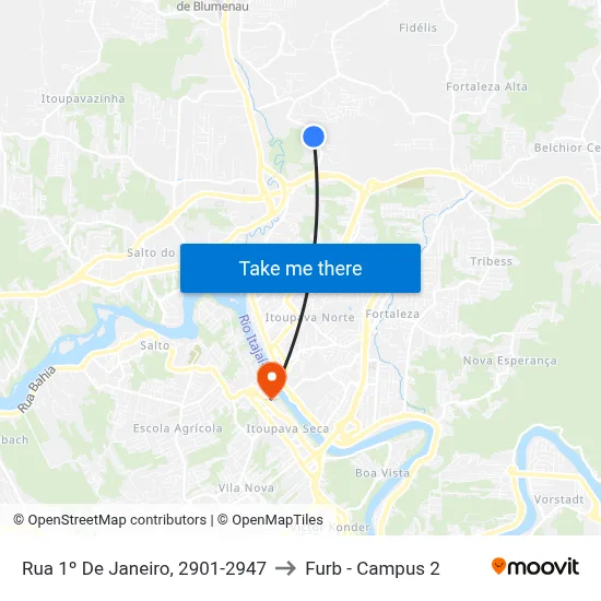 Rua 1º De Janeiro, 2901-2947 to Furb - Campus 2 map