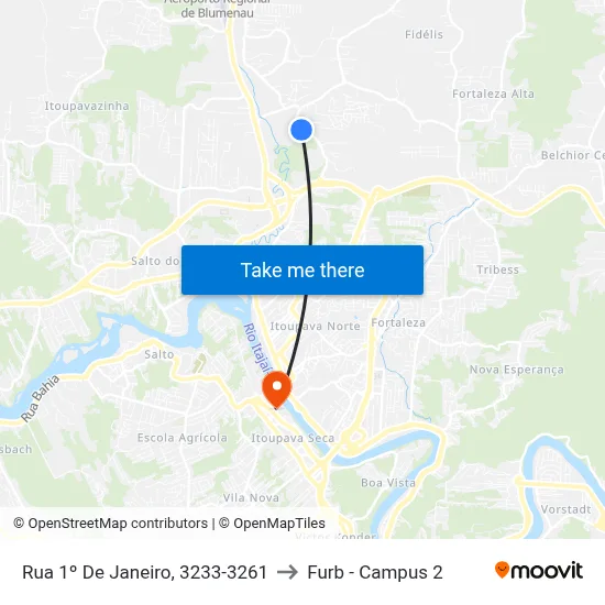 Rua 1º De Janeiro, 3233-3261 to Furb - Campus 2 map