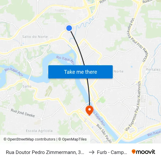 Rua Doutor Pedro Zimmermann, 374-400 to Furb - Campus 2 map