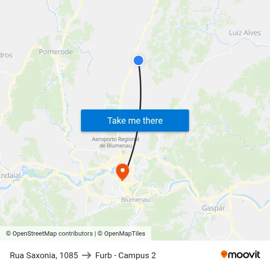 Rua Saxonia, 1085 to Furb - Campus 2 map