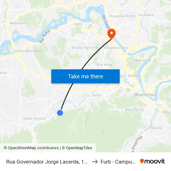 Rua Governador Jorge Lacerda, 1435 to Furb - Campus 2 map