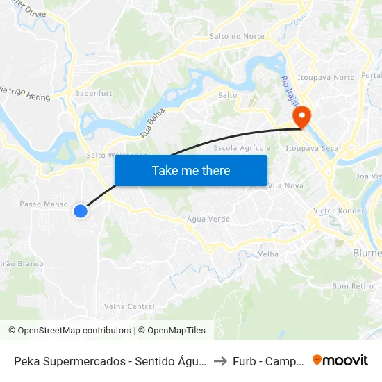 Peka Supermercados - Sentido Água Verde to Furb - Campus 2 map