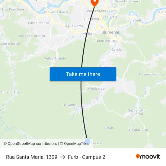 Rua Santa Maria, 1309 to Furb - Campus 2 map