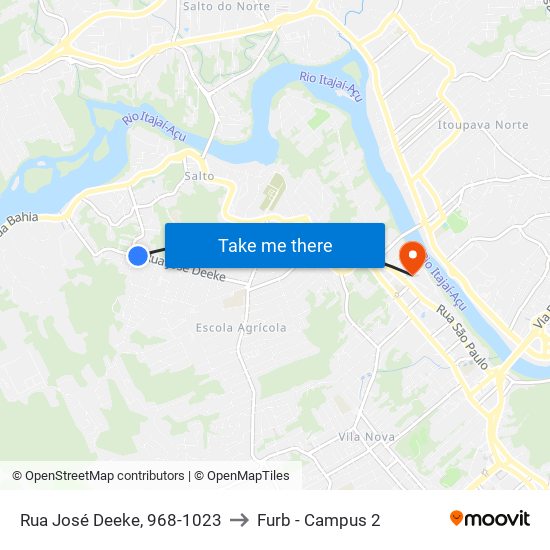 Rua José Deeke, 968-1023 to Furb - Campus 2 map