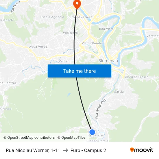 Rua Nicolau Werner, 1-11 to Furb - Campus 2 map