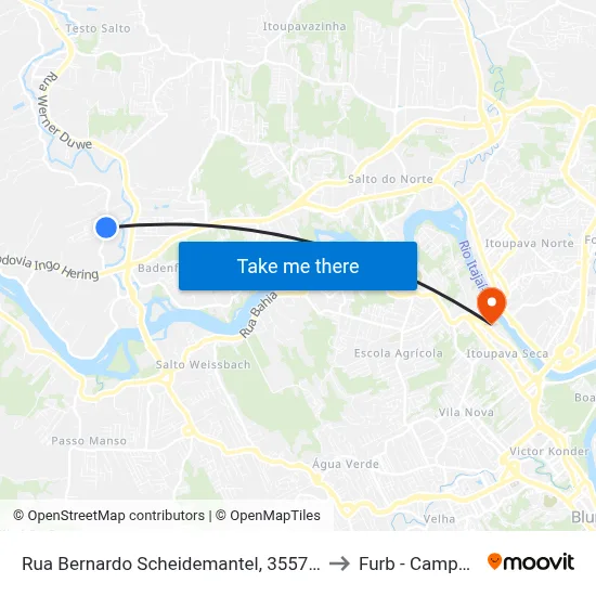 Rua Bernardo Scheidemantel, 3557-3597 to Furb - Campus 2 map