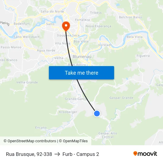 Rua Brusque, 92-338 to Furb - Campus 2 map