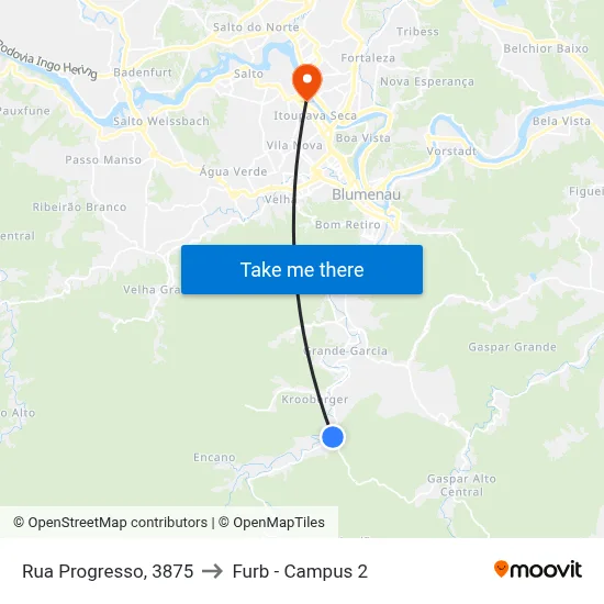 Rua Progresso, 3875 to Furb - Campus 2 map