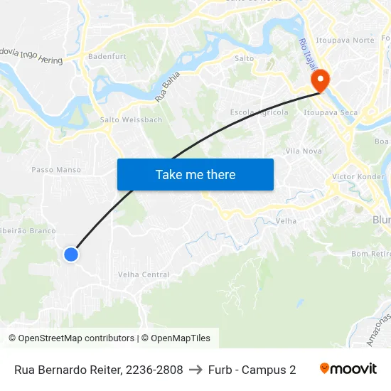 Rua Bernardo Reiter, 2236-2808 to Furb - Campus 2 map
