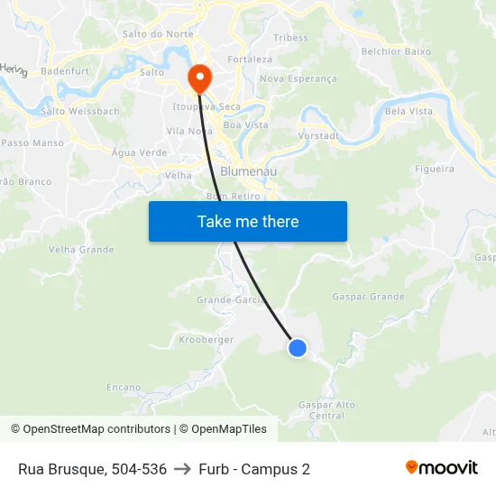 Rua Brusque, 504-536 to Furb - Campus 2 map