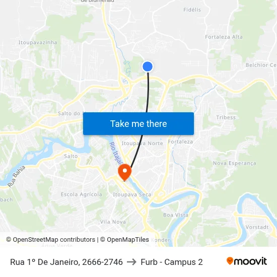 Rua 1º De Janeiro, 2666-2746 to Furb - Campus 2 map