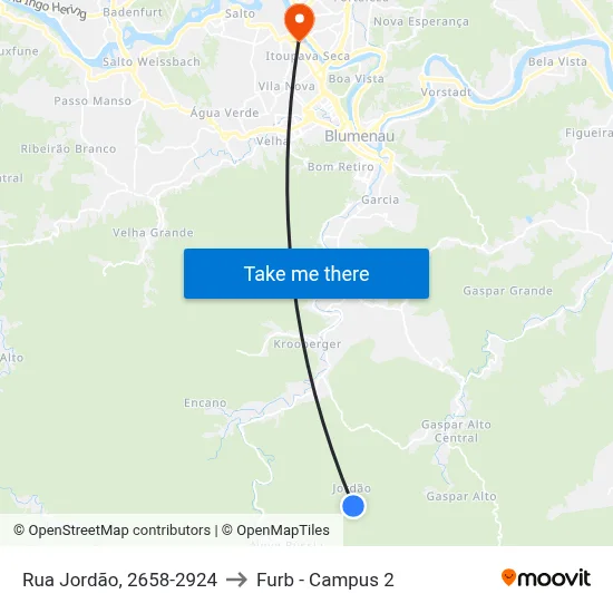 Rua Jordão, 2658-2924 to Furb - Campus 2 map