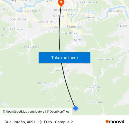Rua Jordão, 4091 to Furb - Campus 2 map