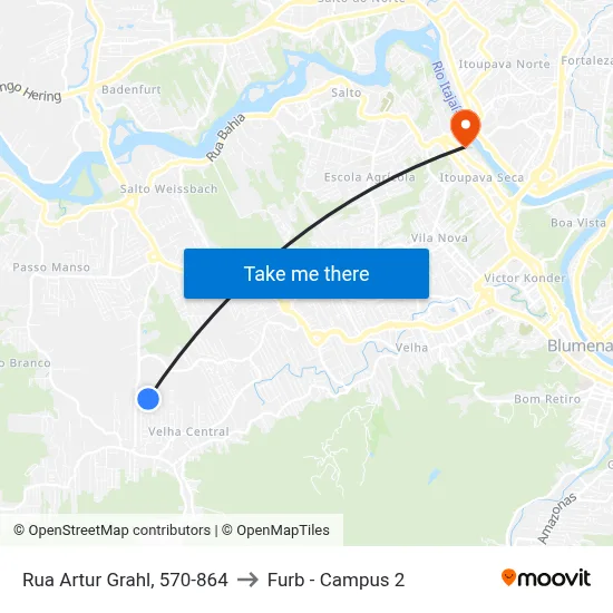 Rua Artur Grahl, 570-864 to Furb - Campus 2 map