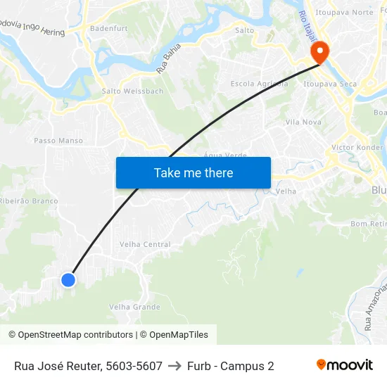 Rua José Reuter, 5603-5607 to Furb - Campus 2 map