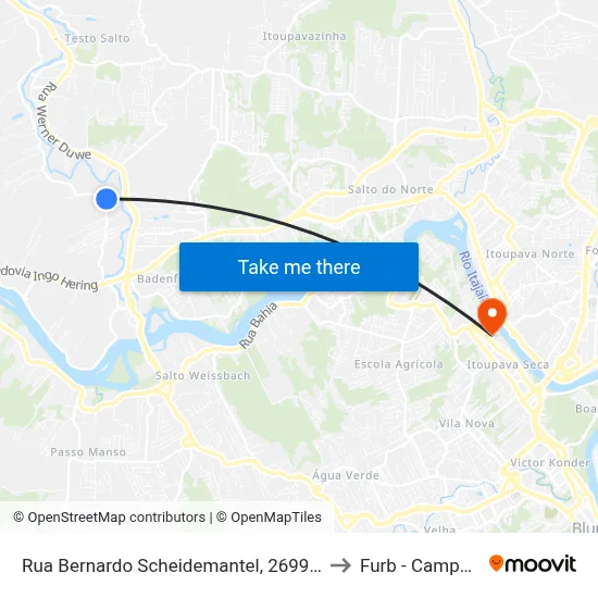 Rua Bernardo Scheidemantel, 2699-2895 to Furb - Campus 2 map