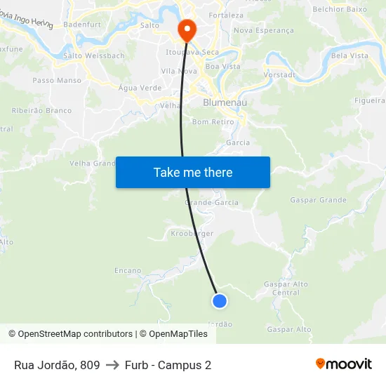 Rua Jordão, 809 to Furb - Campus 2 map