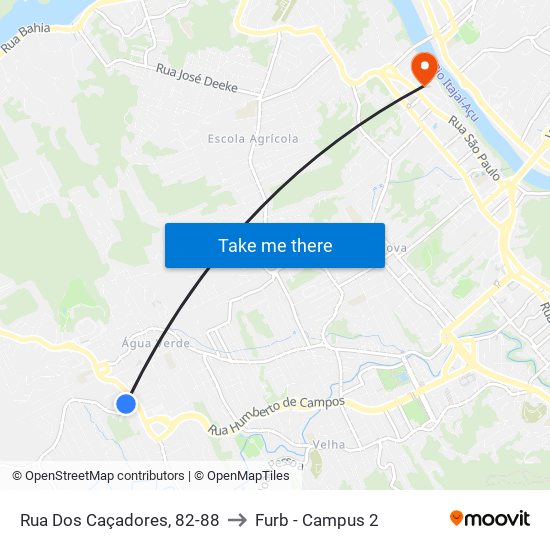 Rua Dos Caçadores, 82-88 to Furb - Campus 2 map