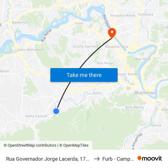 Rua Governador Jorge Lacerda, 1704-1730 to Furb - Campus 2 map