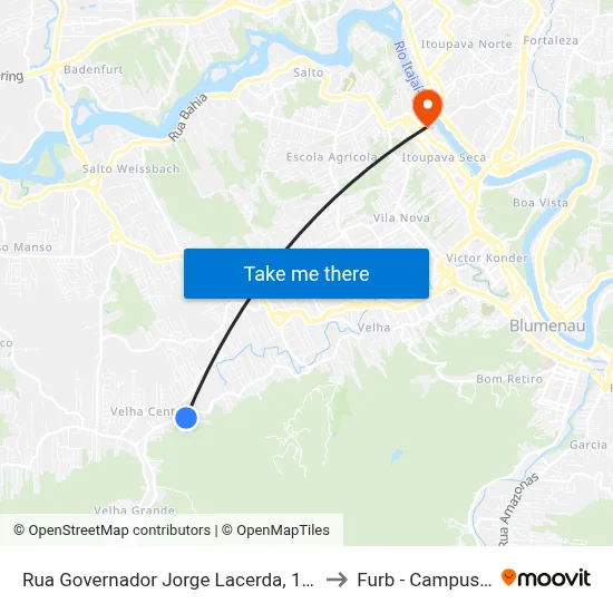Rua Governador Jorge Lacerda, 188 to Furb - Campus 2 map