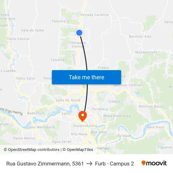 Rua Gustavo Zimmermann, 5361 to Furb - Campus 2 map