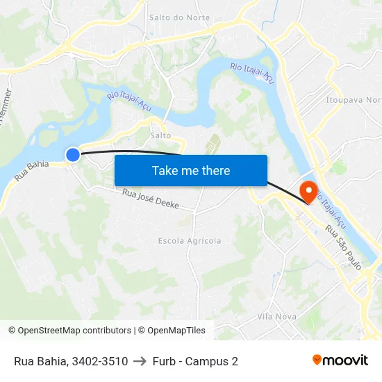 Rua Bahia, 3402-3510 to Furb - Campus 2 map