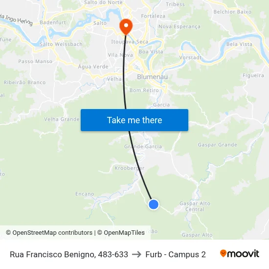 Rua Francisco Benigno, 483-633 to Furb - Campus 2 map